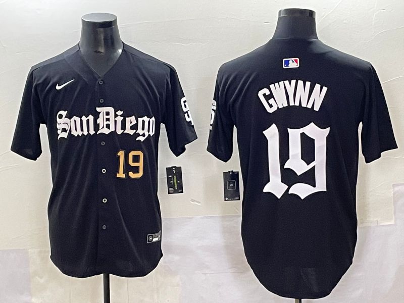 Men 2025 San Diego Padres #19 Gwynn Black Five generations Joint Name Nike MLB Jersey style 2->san diego padres->MLB Jersey